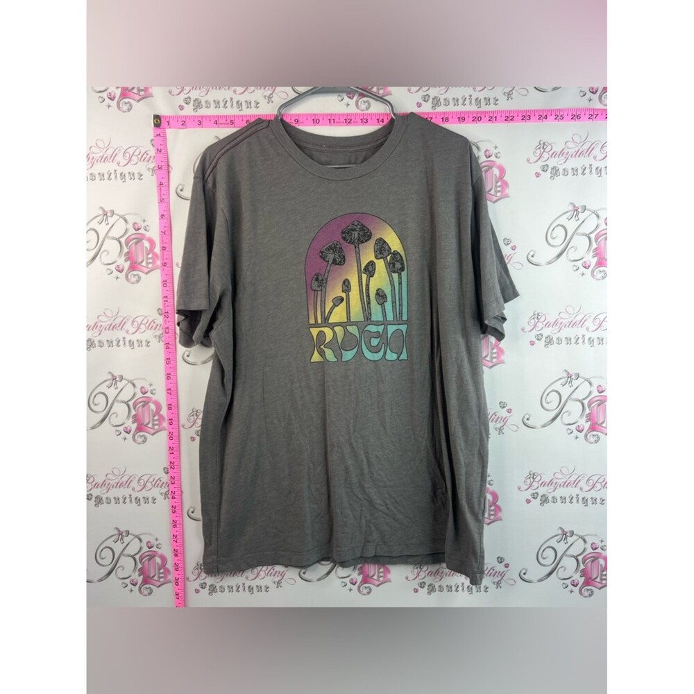 RVCA T-shirt slim fit Gray Short-Sleeve Tee vintage dye Rainbow Mushroom Graphic